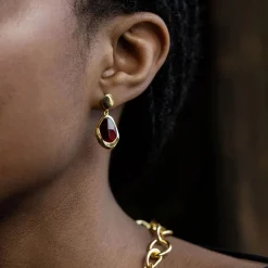Garnet Large Stepping Stone Earrings Women Earrings