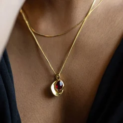 Discount Garnet Pebble Charms Necklace Women Necklaces