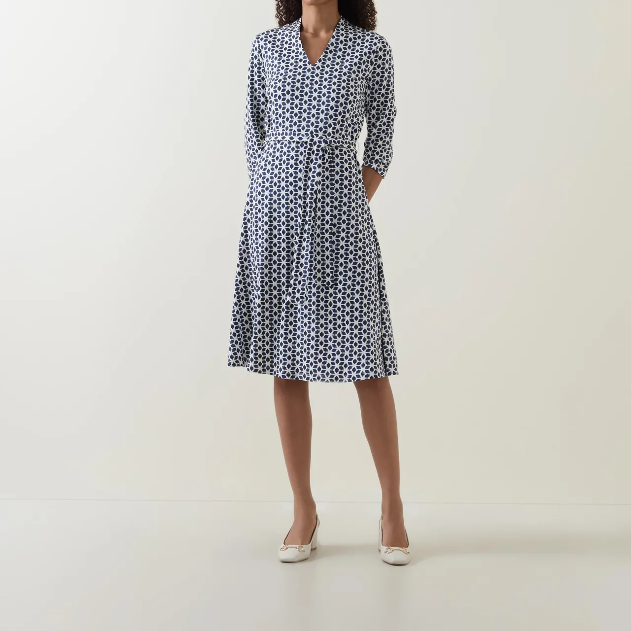 Discount Geometric Belted Dress Women Dresses