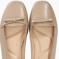 Glows Leather Square Toe Bow Trim Loafers Women Loafers