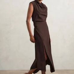 Harlan Draped Asymmetric Flared Dress Women Dresses