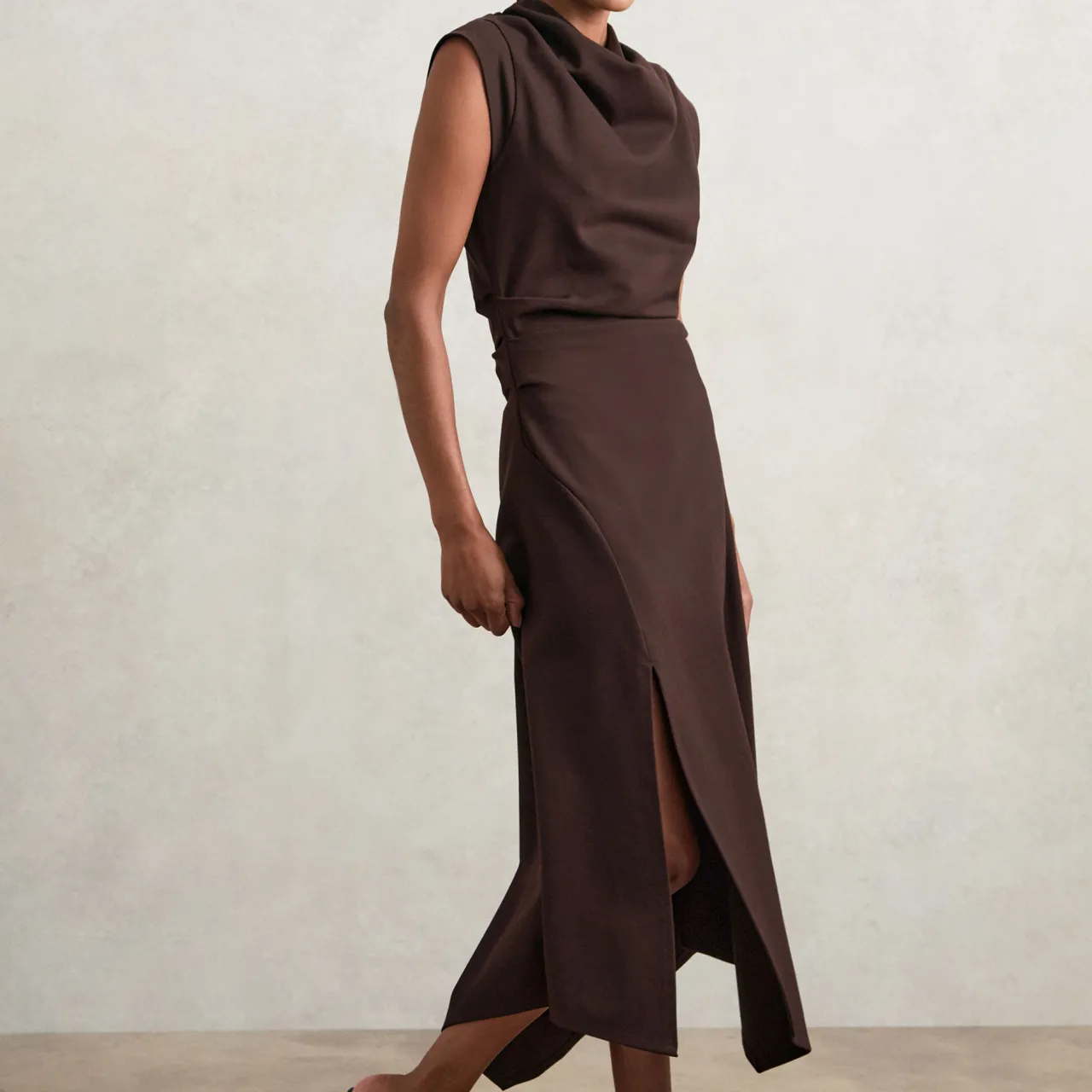 Harlan Draped Asymmetric Flared Dress Women Dresses