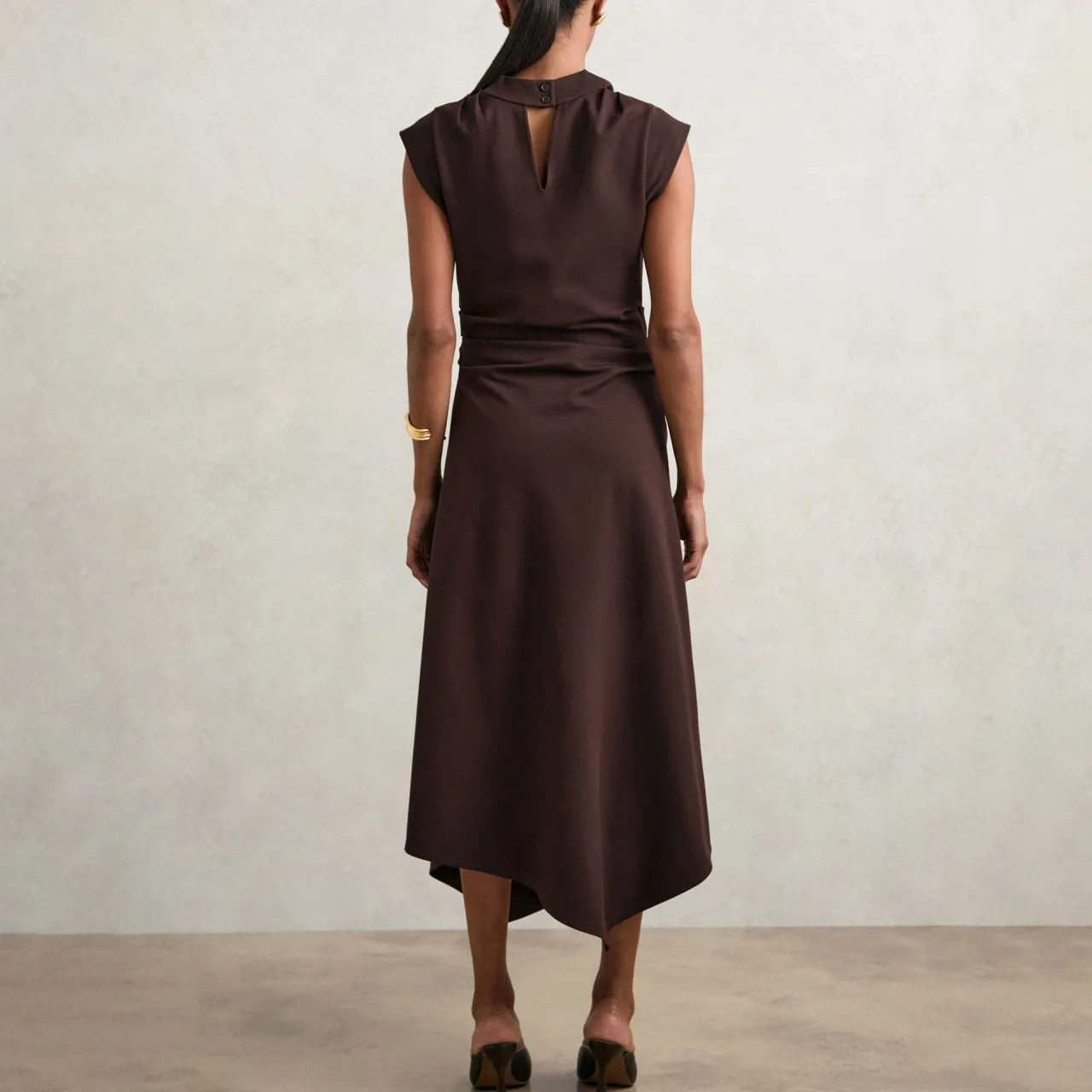 Harlan Draped Asymmetric Flared Dress Women Dresses