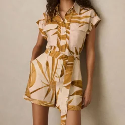 Discount Harri Palm Print Belted Playsuit Women Jumpsuits