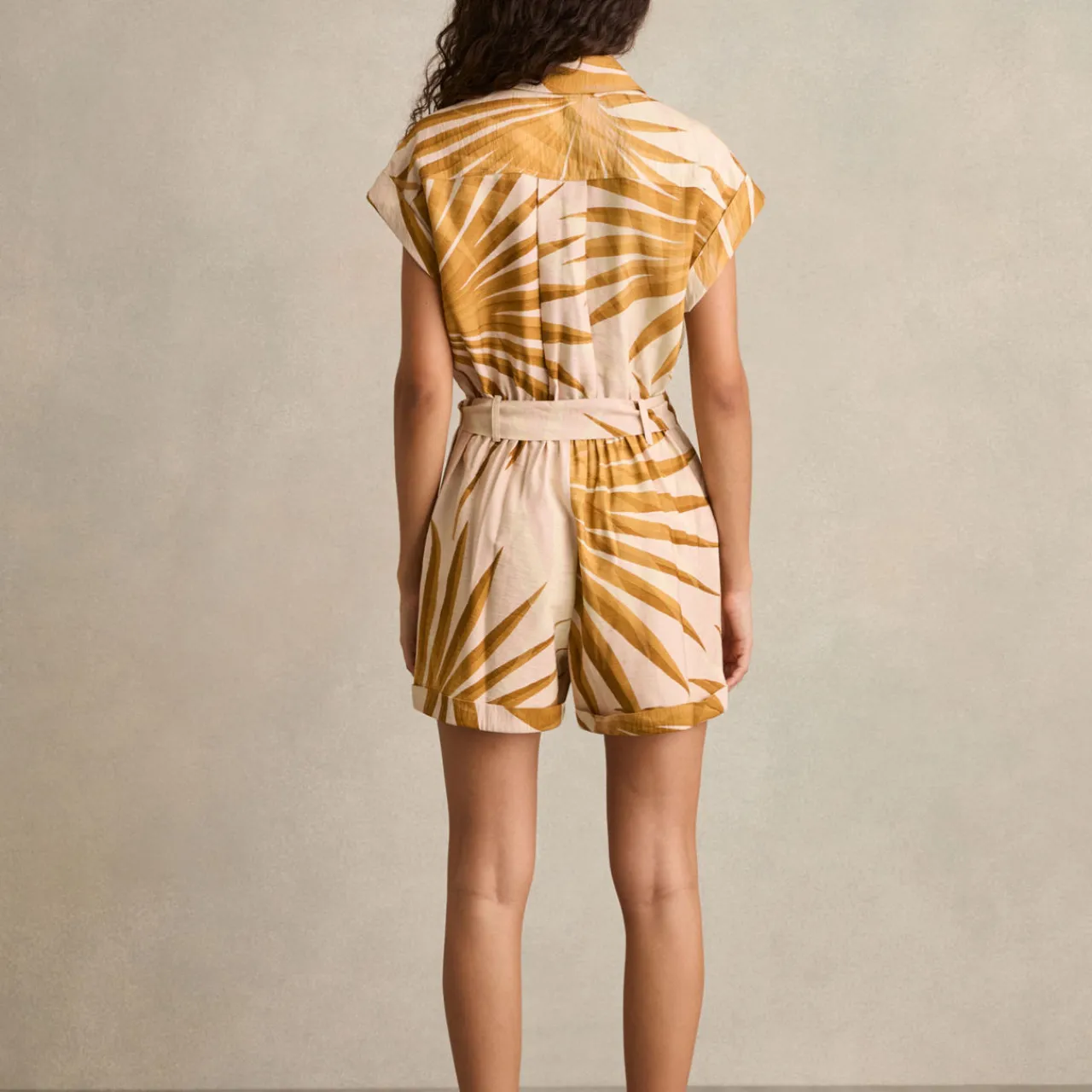 Discount Harri Palm Print Belted Playsuit Women Jumpsuits