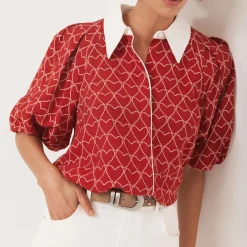 Discount Heart Puff Sleeve Shirt Women Tops