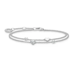 Sale Hearts and White Stones Silver Bracelet Women Bracelets