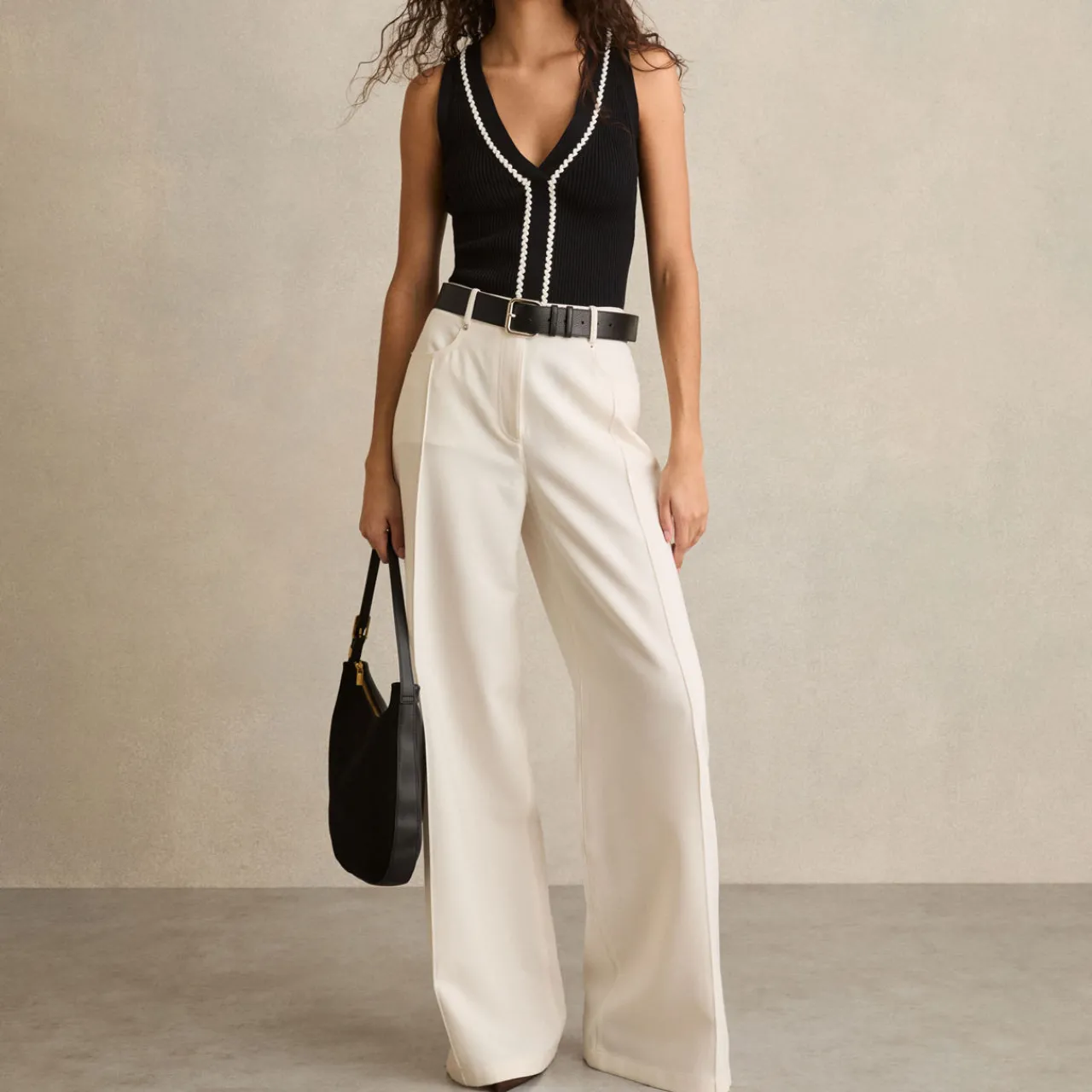 Discount Heather Palazzo Mid-Rise Wide Leg Trousers Women Trousers & Shorts