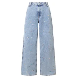 Best Higg Rhinestone Wide Leg Jeans Women Denim