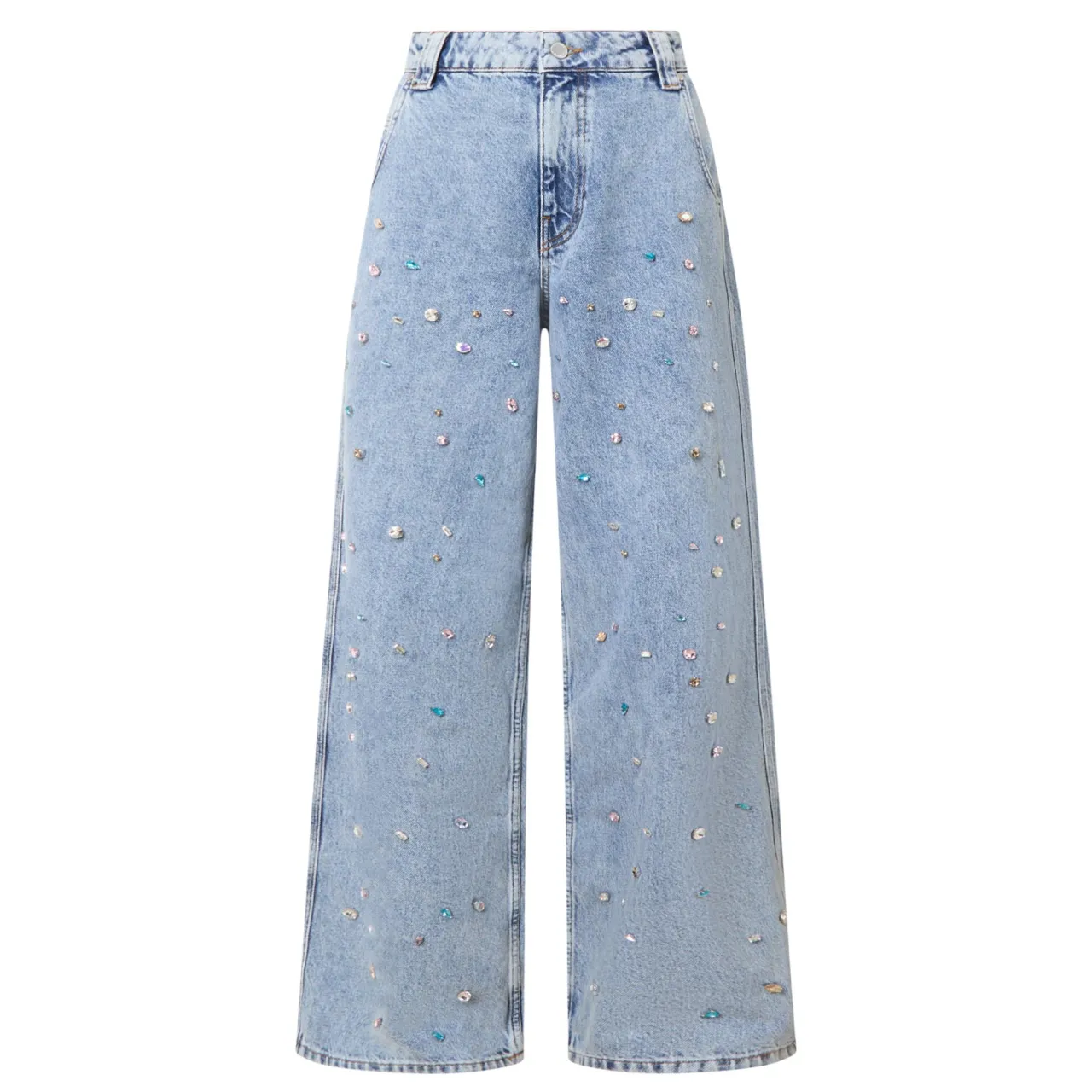 Best Higg Rhinestone Wide Leg Jeans Women Denim