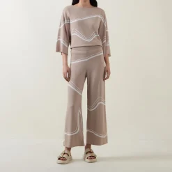 High-Rise Abstract Stripe Wide Leg Trousers Women Trousers & Shorts