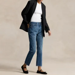Online High-Rise Cropped Straight Leg Jeans Women Denim