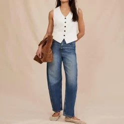 New High-Rise Tapered Barrel Jeans Women Denim