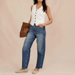 New High-Rise Tapered Barrel Jeans Women Denim