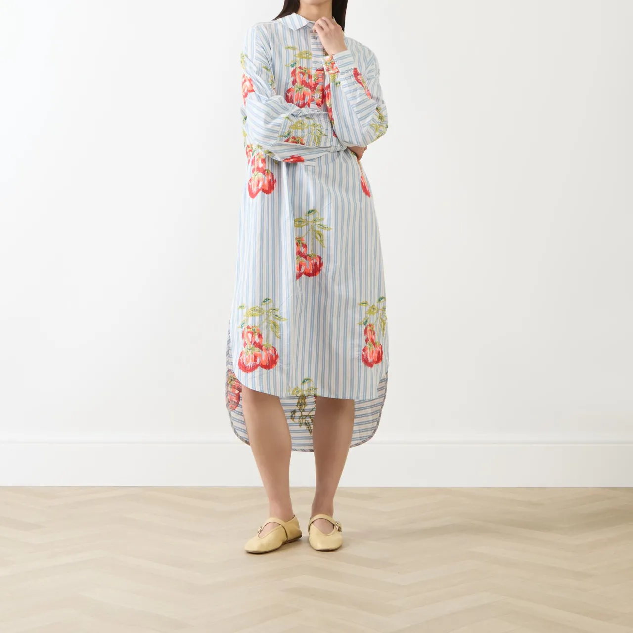 New Ihortland Stripe Embroidered Shirt Dress Women Dresses