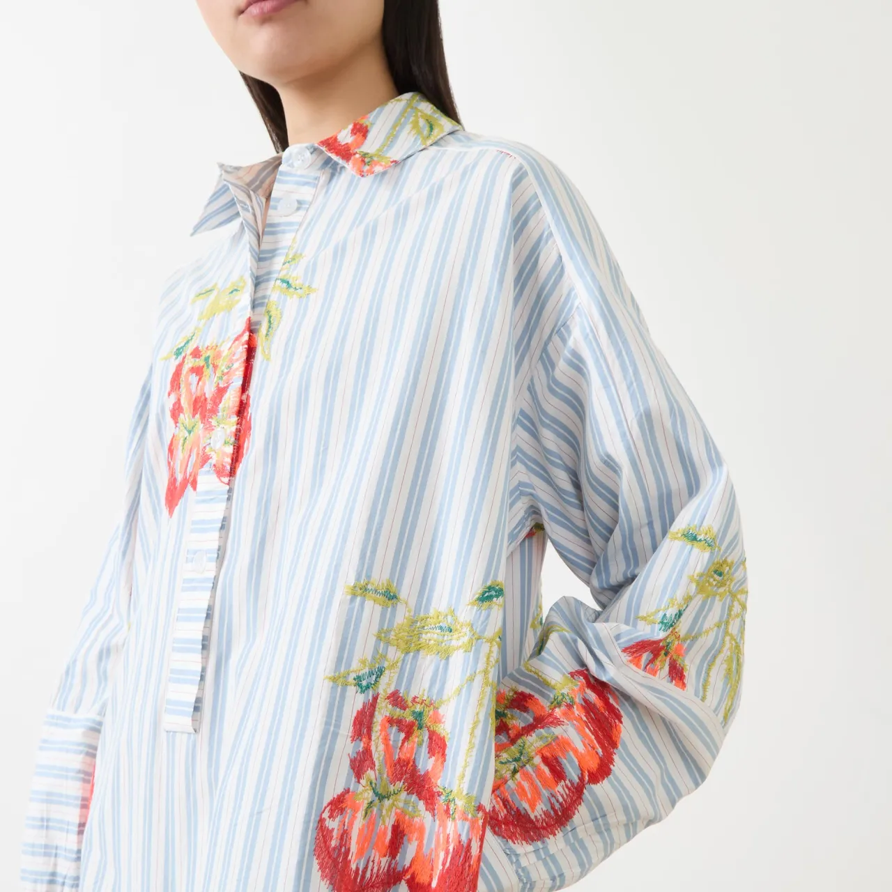 New Ihortland Stripe Embroidered Shirt Dress Women Dresses