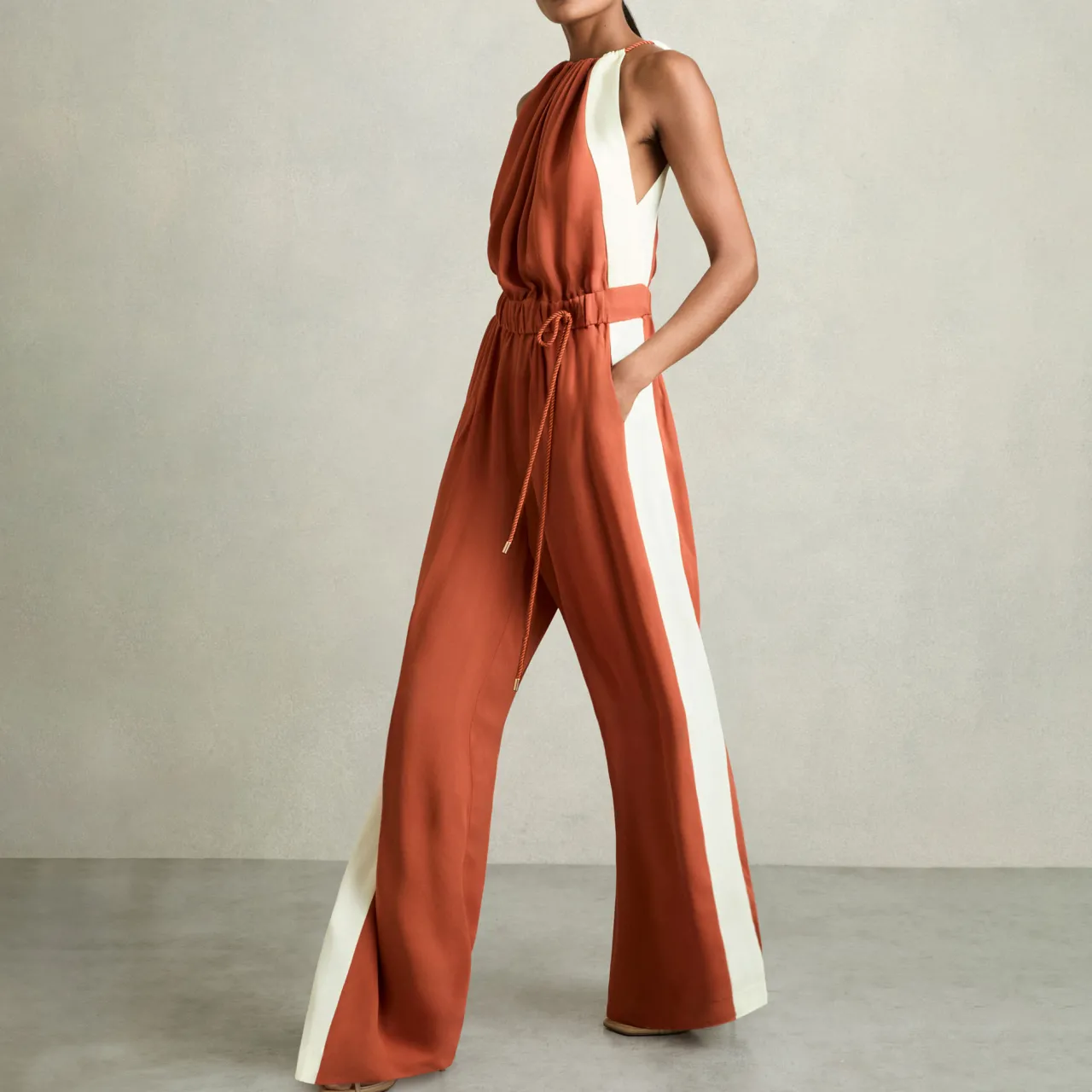 Inez Side Stripe Drawstring Jumpsuit Women Jumpsuits