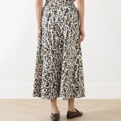 Ingina Leopard Print Flared Skirt Women Skirts