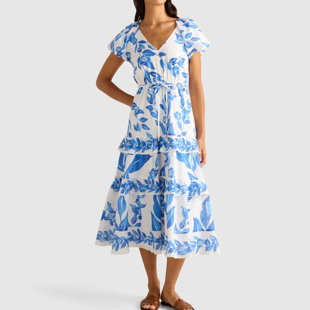 Clearance Iris Printed Ruffle Dress Women Dresses