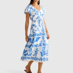 Clearance Iris Printed Ruffle Dress Women Dresses