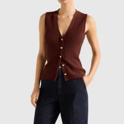 Ivy Pointelle Knitted Waistcoat Women Sweaters & Cardigans