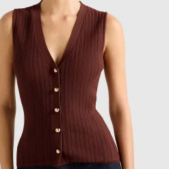 Ivy Pointelle Knitted Waistcoat Women Sweaters & Cardigans