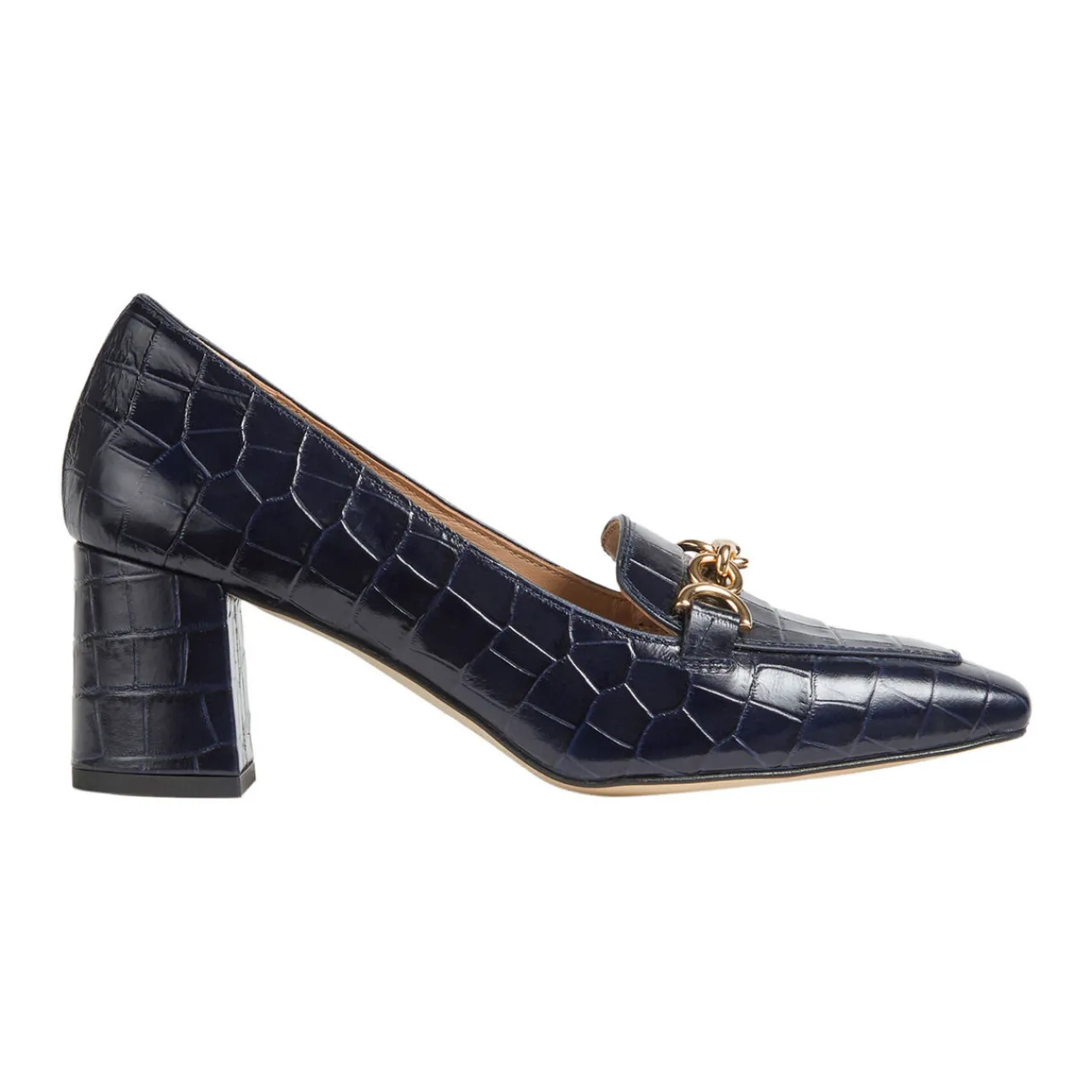 Clearance Johanna Croc-Embossed Block Loafers Women Heels