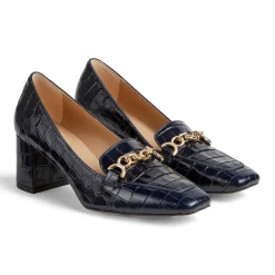 Clearance Johanna Croc-Embossed Block Loafers Women Heels