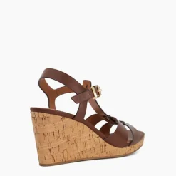 Clearance Kastro Leather Cork Wedge Sandals Women Heels