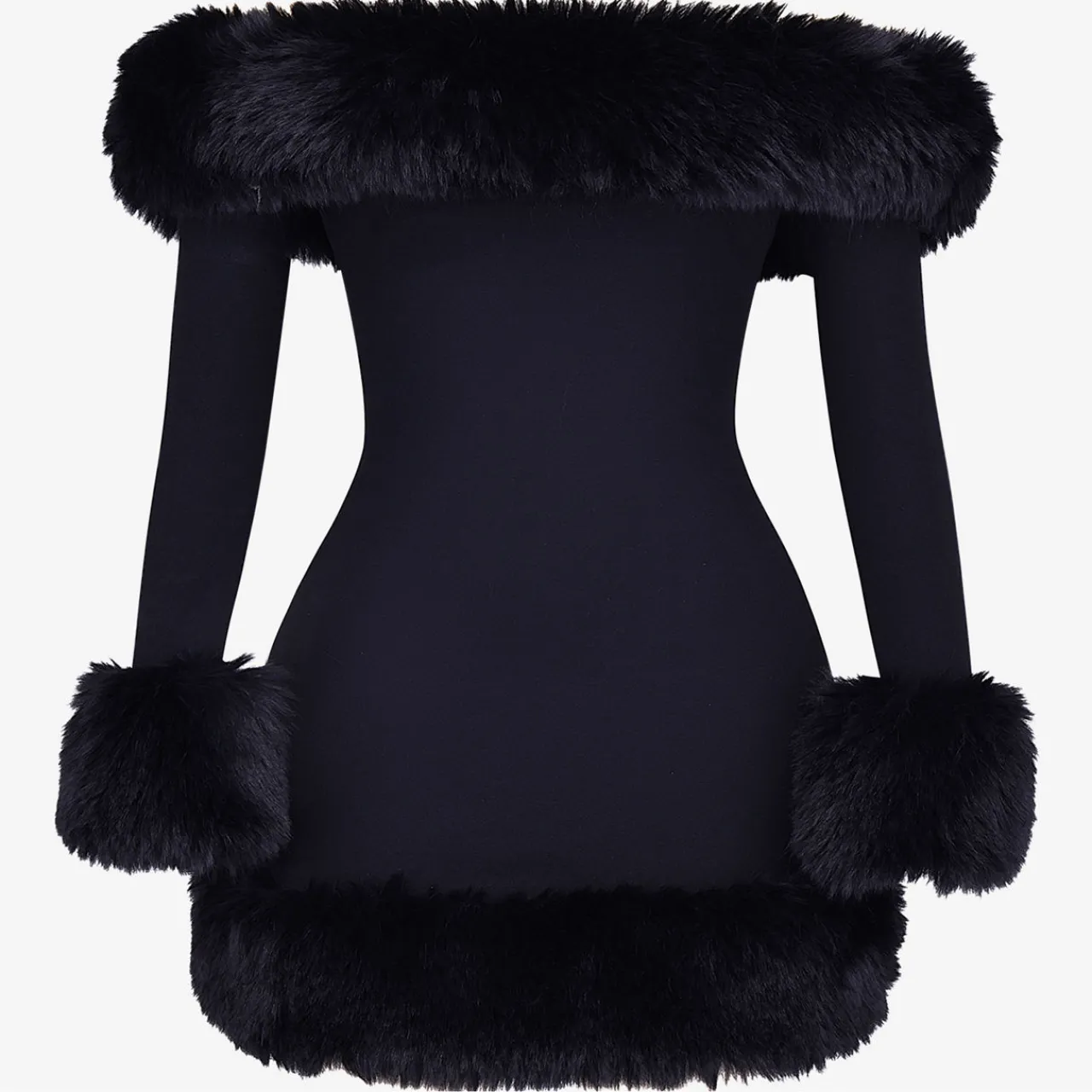 Clearance Keilani Faux-Fur Trim Mini Dress Women Dresses