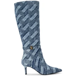Discount Kensington Patchwork Denim Knee-High Boots Women Boots