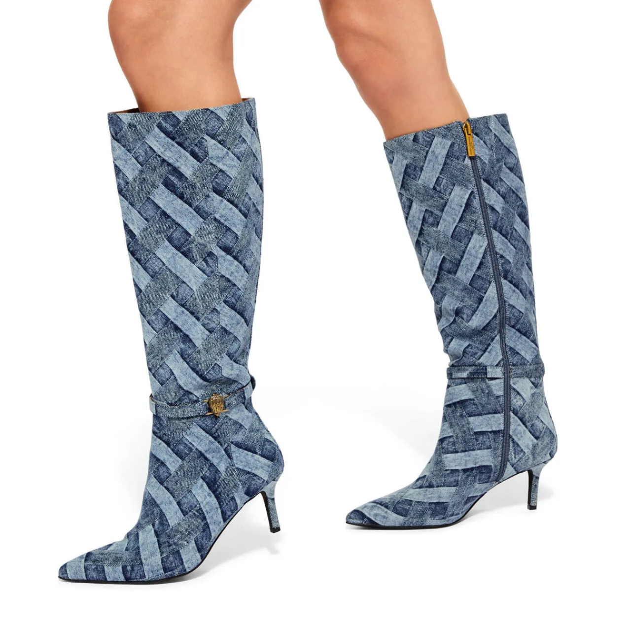 Discount Kensington Patchwork Denim Knee-High Boots Women Boots