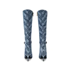 Discount Kensington Patchwork Denim Knee-High Boots Women Boots