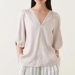 Kirsten Ruched Shoulder Blouse Women Tops