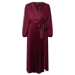 Best Lace-Sleeve Pleated Wrap Dress Women Dresses|Mother Of The Bride