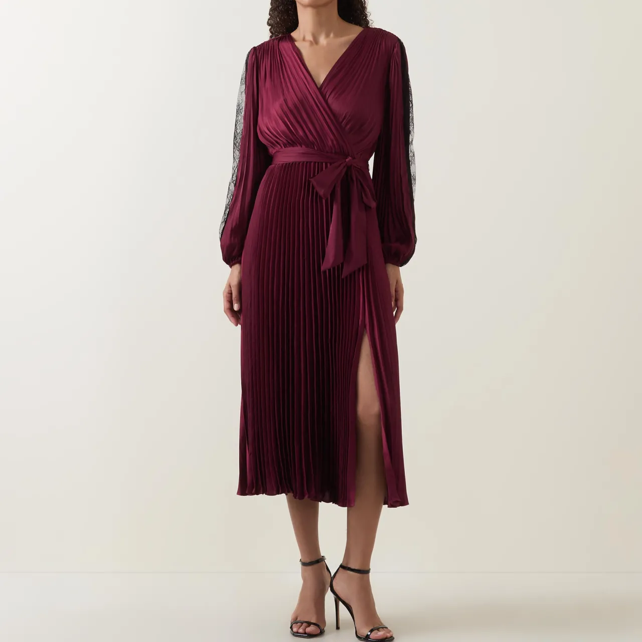 Best Lace-Sleeve Pleated Wrap Dress Women Dresses|Mother Of The Bride