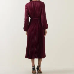 Best Lace-Sleeve Pleated Wrap Dress Women Dresses|Mother Of The Bride