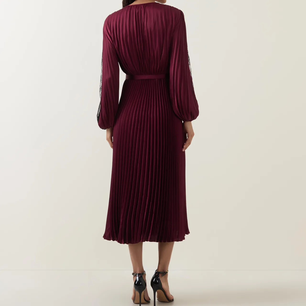 Best Lace-Sleeve Pleated Wrap Dress Women Dresses|Mother Of The Bride