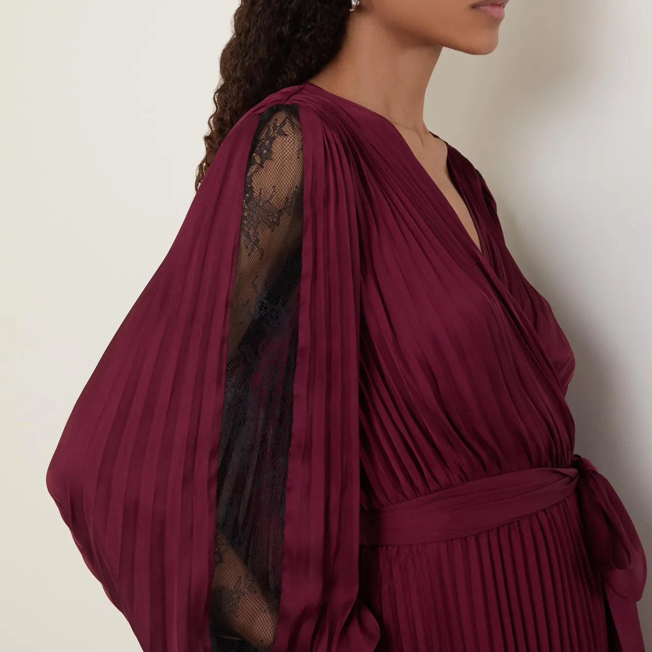 Best Lace-Sleeve Pleated Wrap Dress Women Dresses|Mother Of The Bride