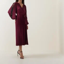 Best Lace-Sleeve Pleated Wrap Dress Women Dresses|Mother Of The Bride