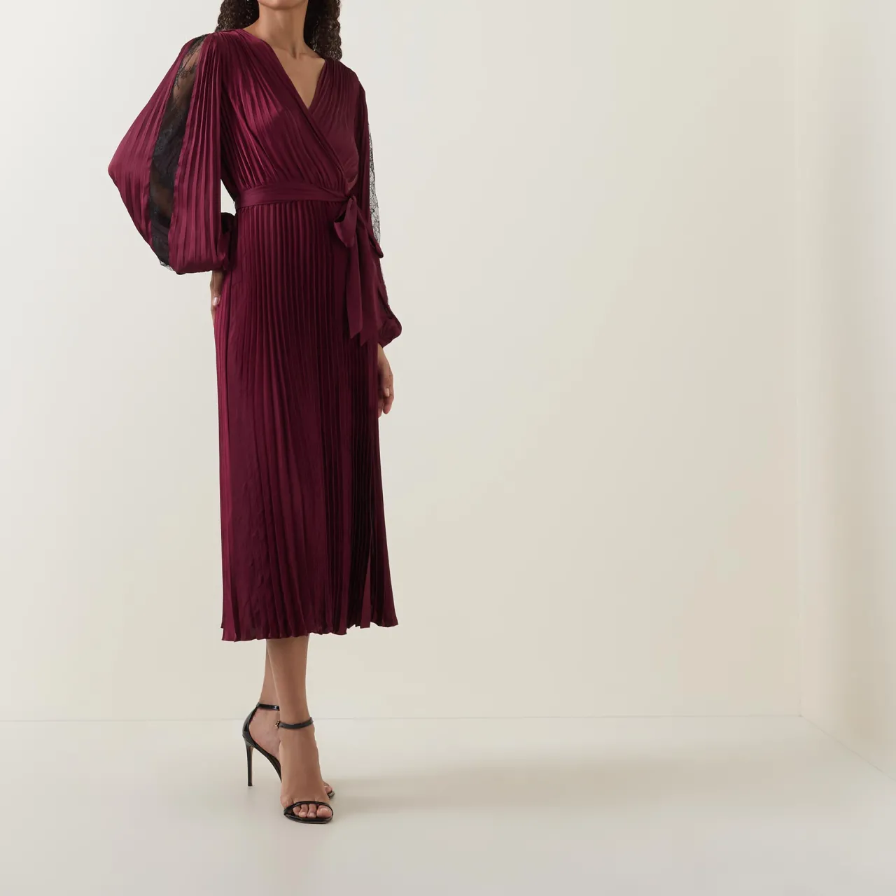 Best Lace-Sleeve Pleated Wrap Dress Women Dresses|Mother Of The Bride