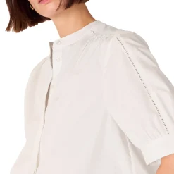 Online Ladder Trim Poplin Blouse Women Tops
