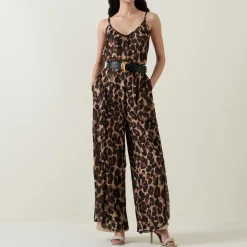 New Leopard Print Belted Jumpsuit Women Jumpsuits