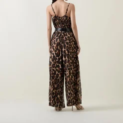 New Leopard Print Belted Jumpsuit Women Jumpsuits