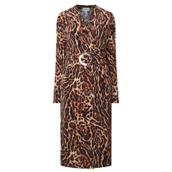 Best Leopard Print Gathered Wrap Dress Women Dresses