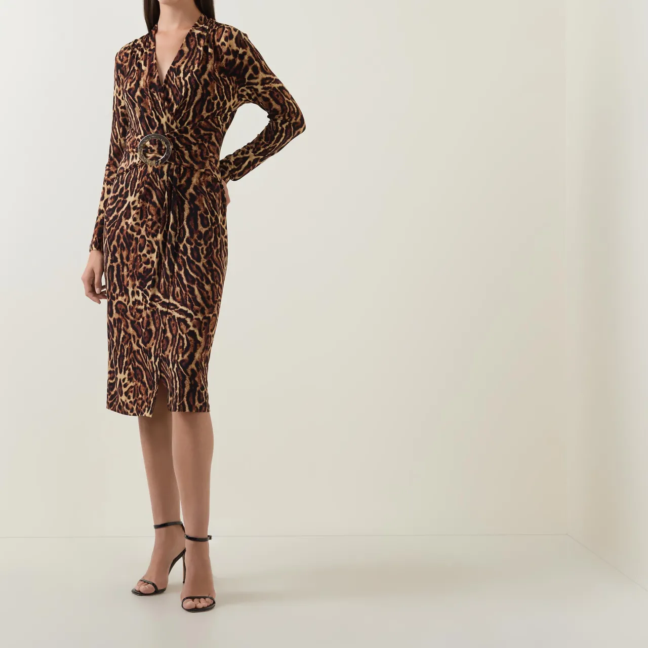 Best Leopard Print Gathered Wrap Dress Women Dresses