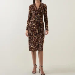 Best Leopard Print Gathered Wrap Dress Women Dresses