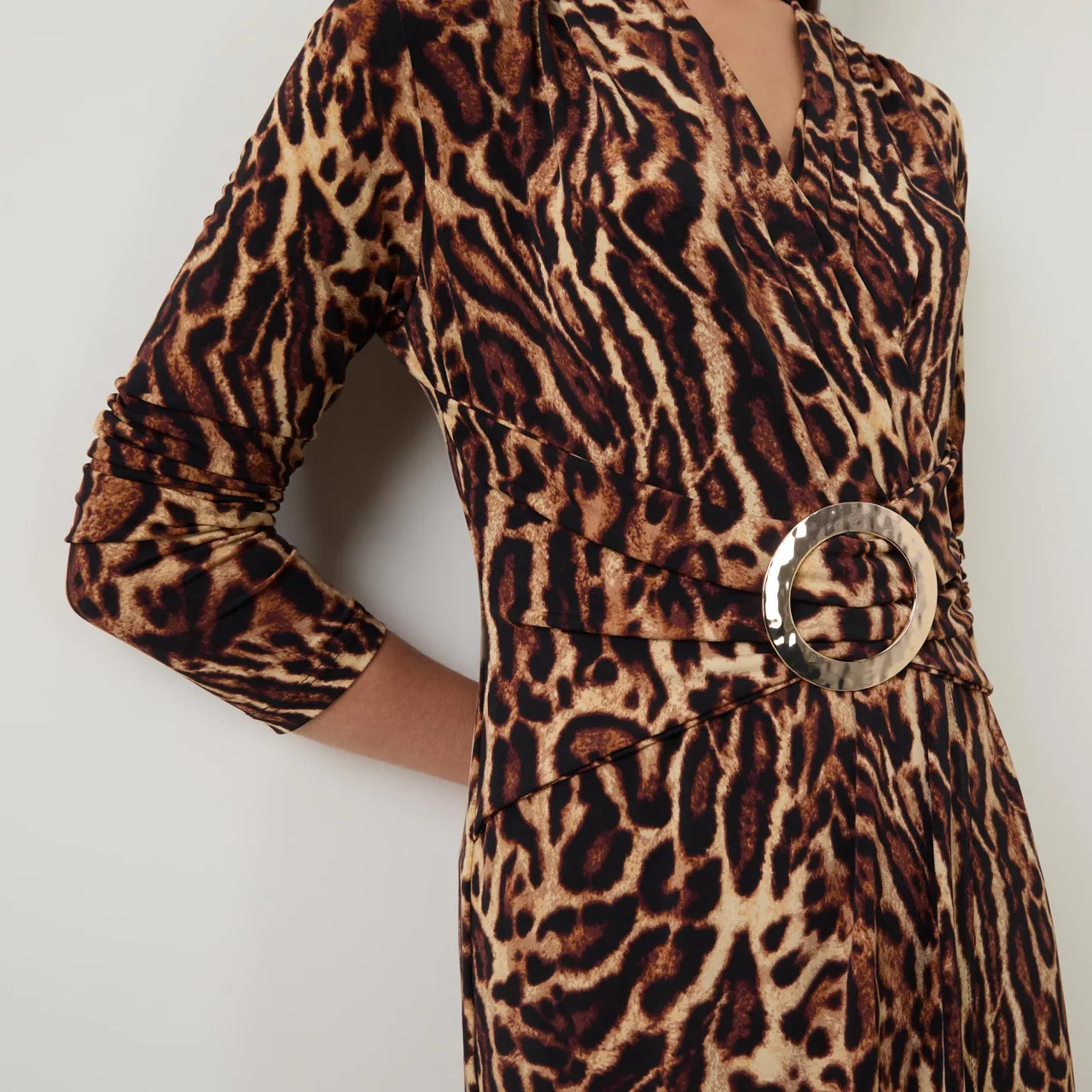 Best Leopard Print Gathered Wrap Dress Women Dresses