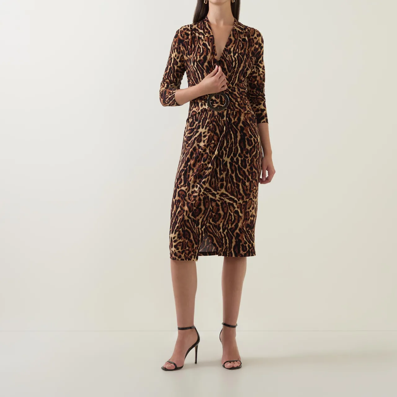 Best Leopard Print Gathered Wrap Dress Women Dresses