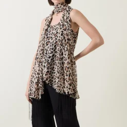 Outlet Leopard Print Scarf Top Women Tops